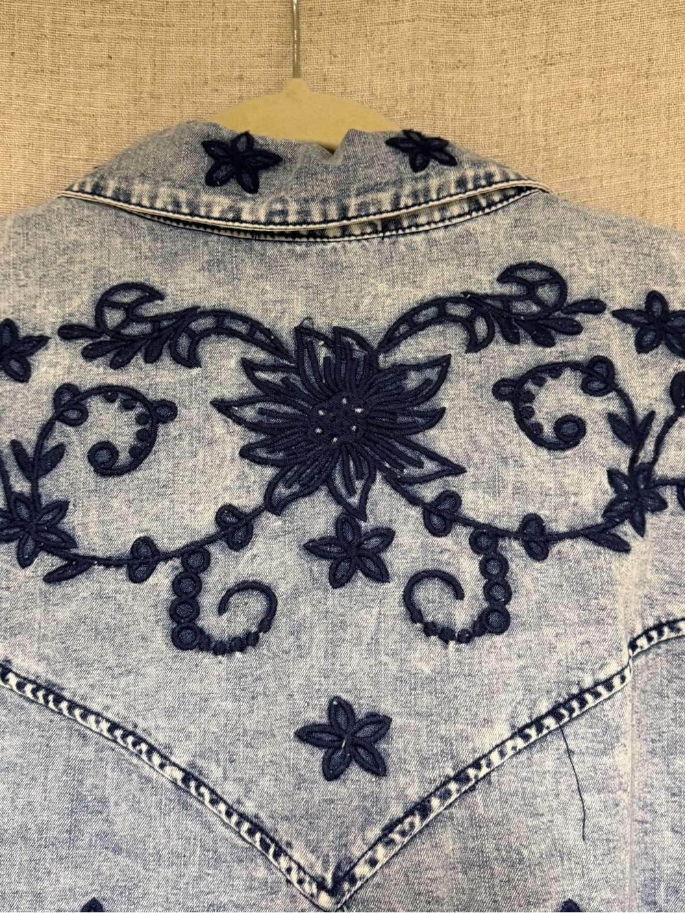 Oli & Hali Light Blue Denim Jacket with Navy Floral Embroidery - Picture 3 of 5